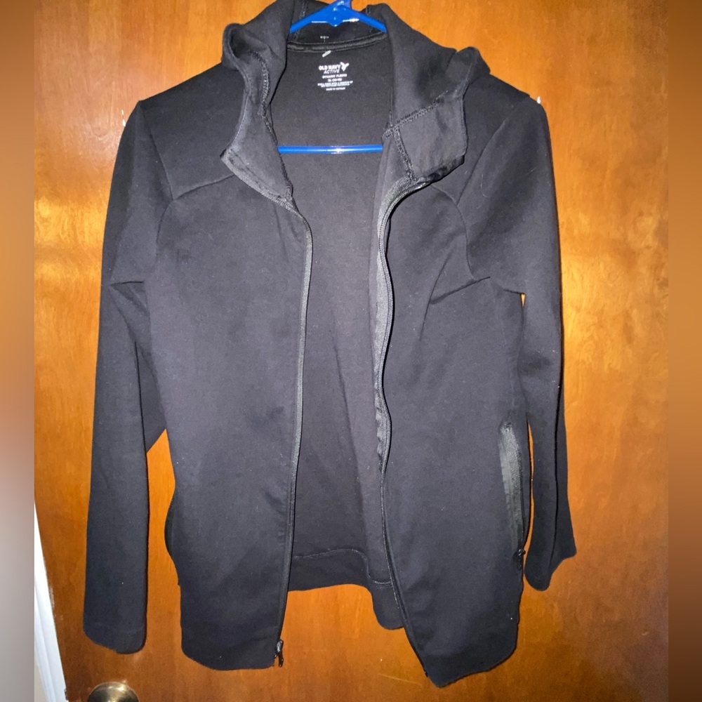 Classic Black Kids Zip-Front Jacket with Hood XL 14-16